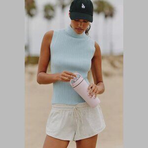 NEW Varley Size M Women's Anastasia Ribbed Knit Mock-Neck Tank Top - Winter Sky